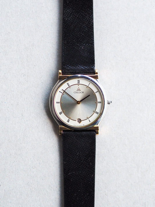 Credor 7779-6000 Two Tone 18K Gold lugs Silver Sunburst Roman Dial