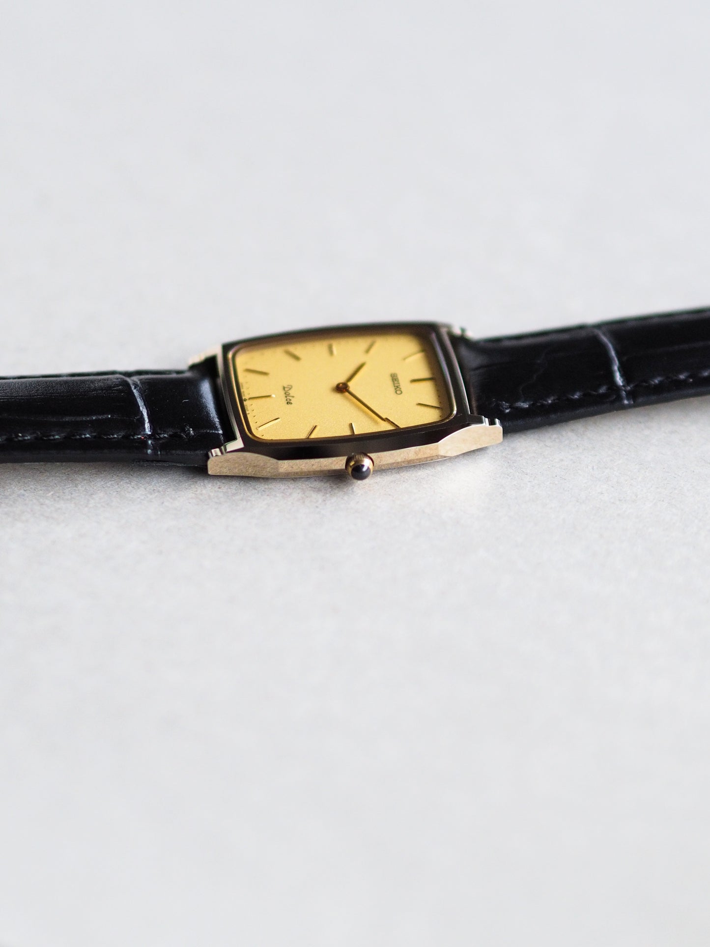 Seiko Dolce 9530-5030 Tank Tungsten Carbide Gold Sand Textured Dial