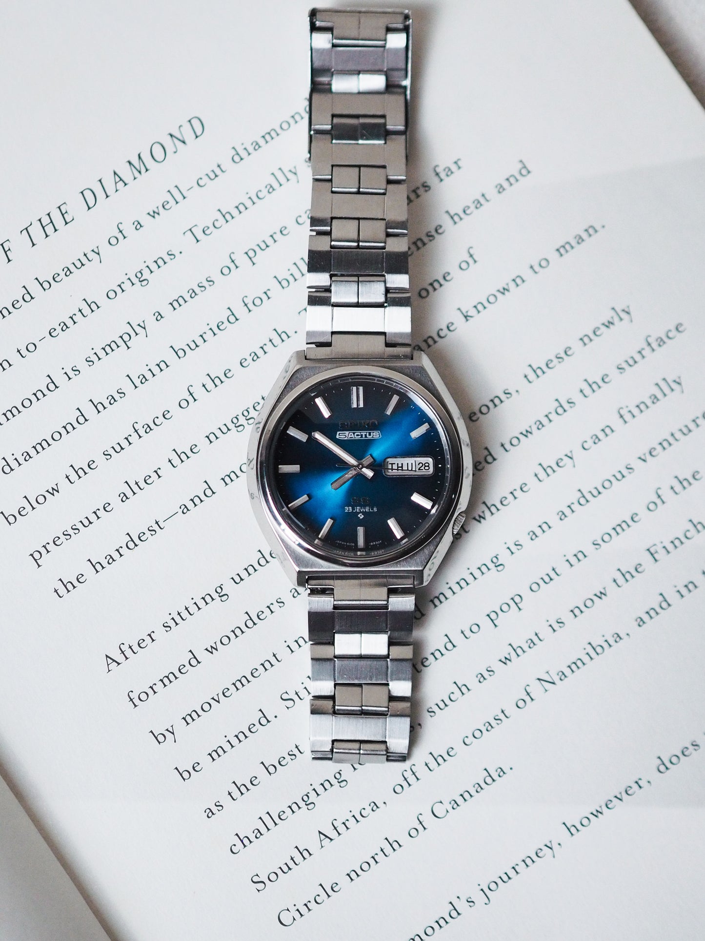 Seiko 5 Actus SS 6106-8690 JDM Rare Faceted Crystal Dark Blue Sunburst Dial