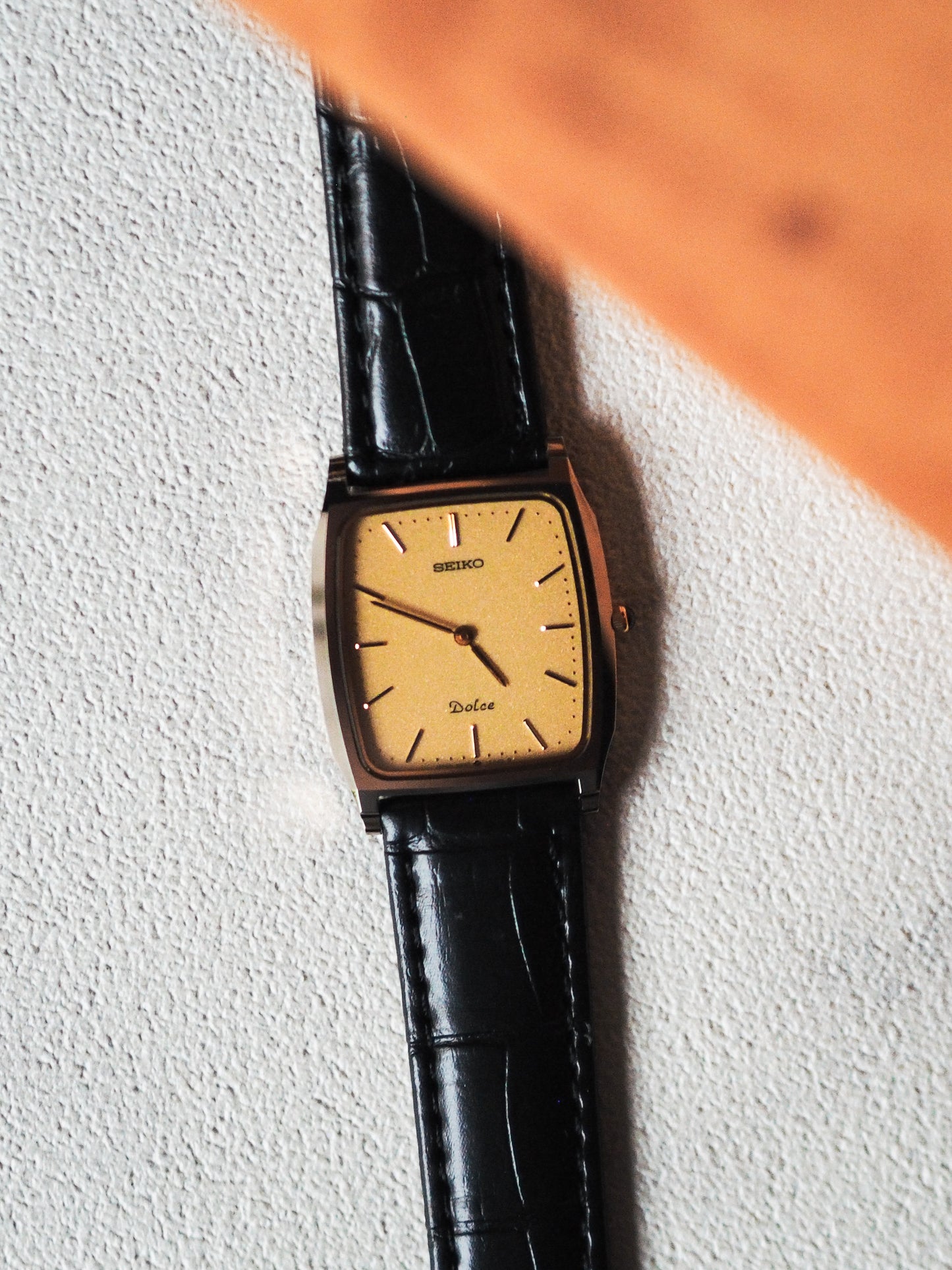 Seiko Dolce 9530-5030 Tank Tungsten Carbide Gold Sand Textured Dial