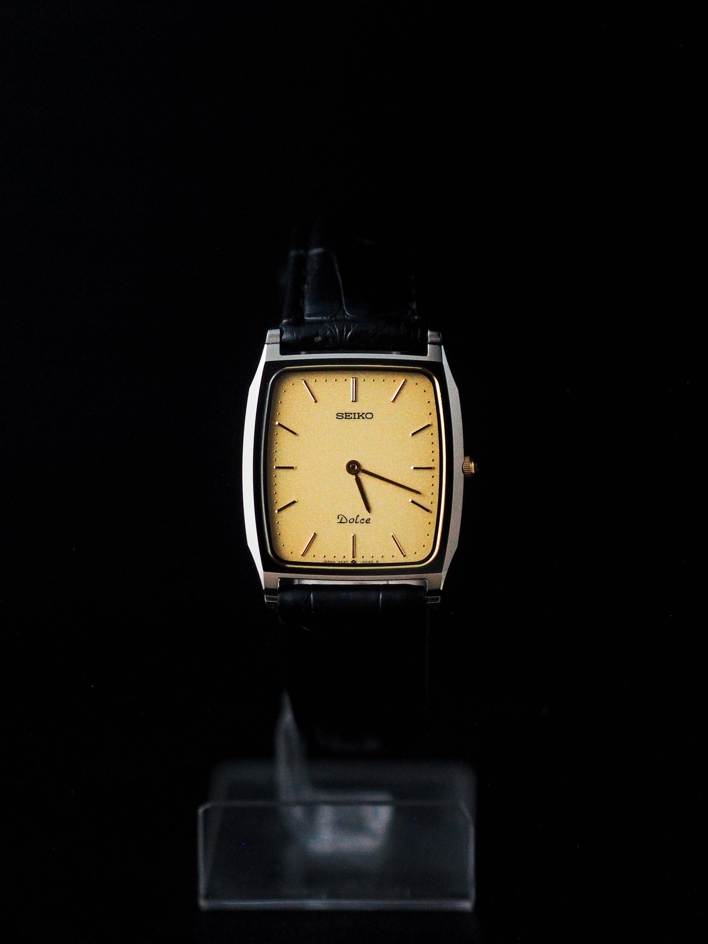 Seiko Dolce 9530-5030 Tank Tungsten Carbide Gold Sand Textured Dial