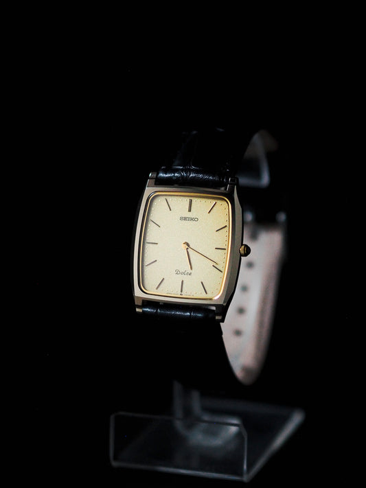 Seiko Dolce 9530-5030 Tank Tungsten Carbide Gold Sand Textured Dial