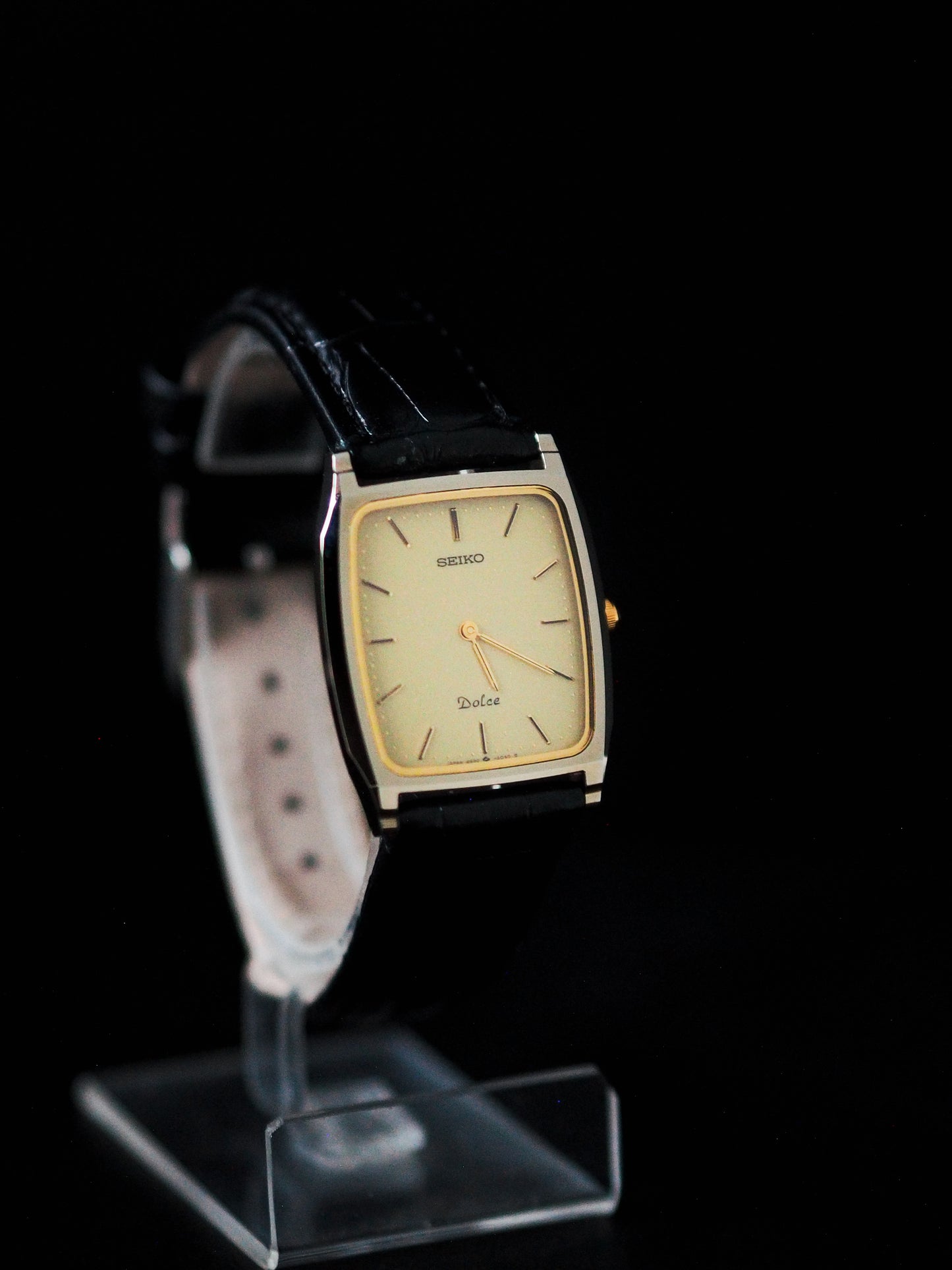 Seiko Dolce 9530-5030 Tank Tungsten Carbide Gold Sand Textured Dial