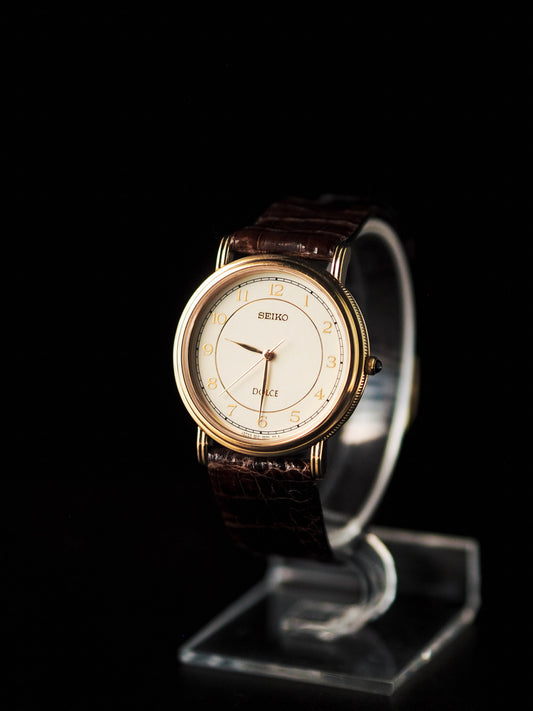 Seiko Dolce 5E31-6F50 Art Deco Gold White Dial