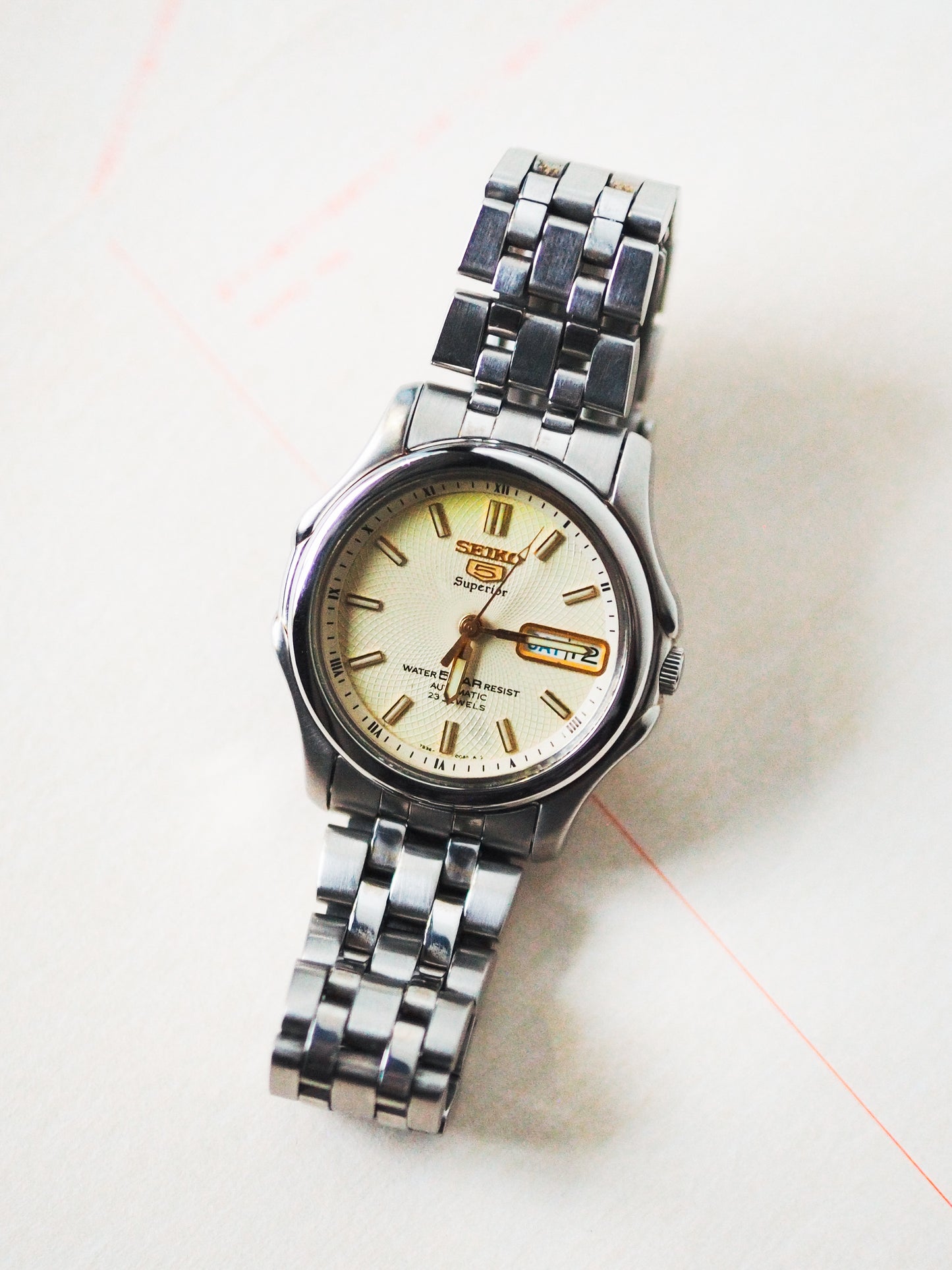 Seiko 5 Superior 7S36-0030 Cream whirlpool Textured Dial