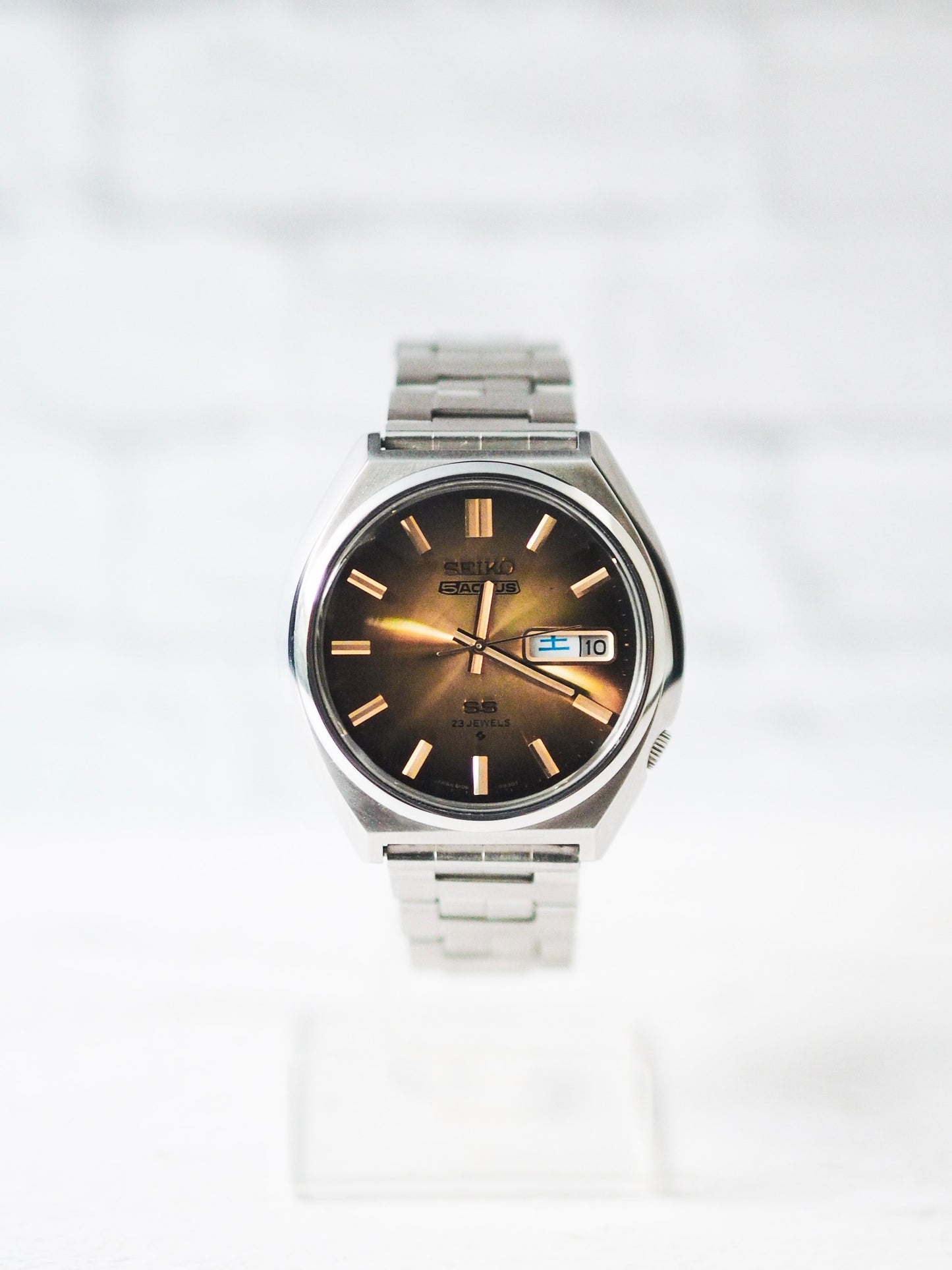 Seiko 5 Actus SS 6106-8690 JDM Faceted Crystal Golden Brown Sunburst Dial