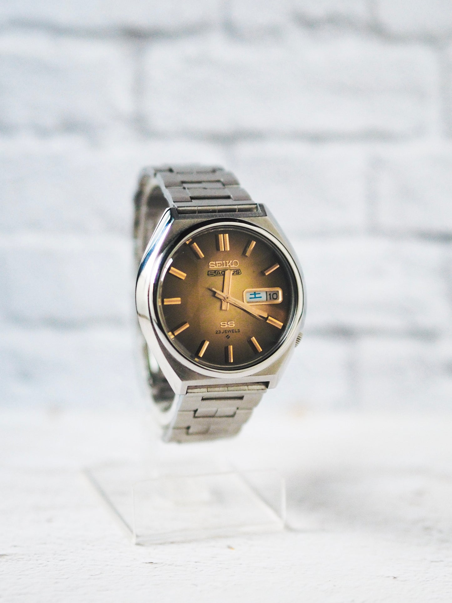 Seiko 5 Actus SS 6106-8690 JDM Faceted Crystal Golden Brown Sunburst Dial