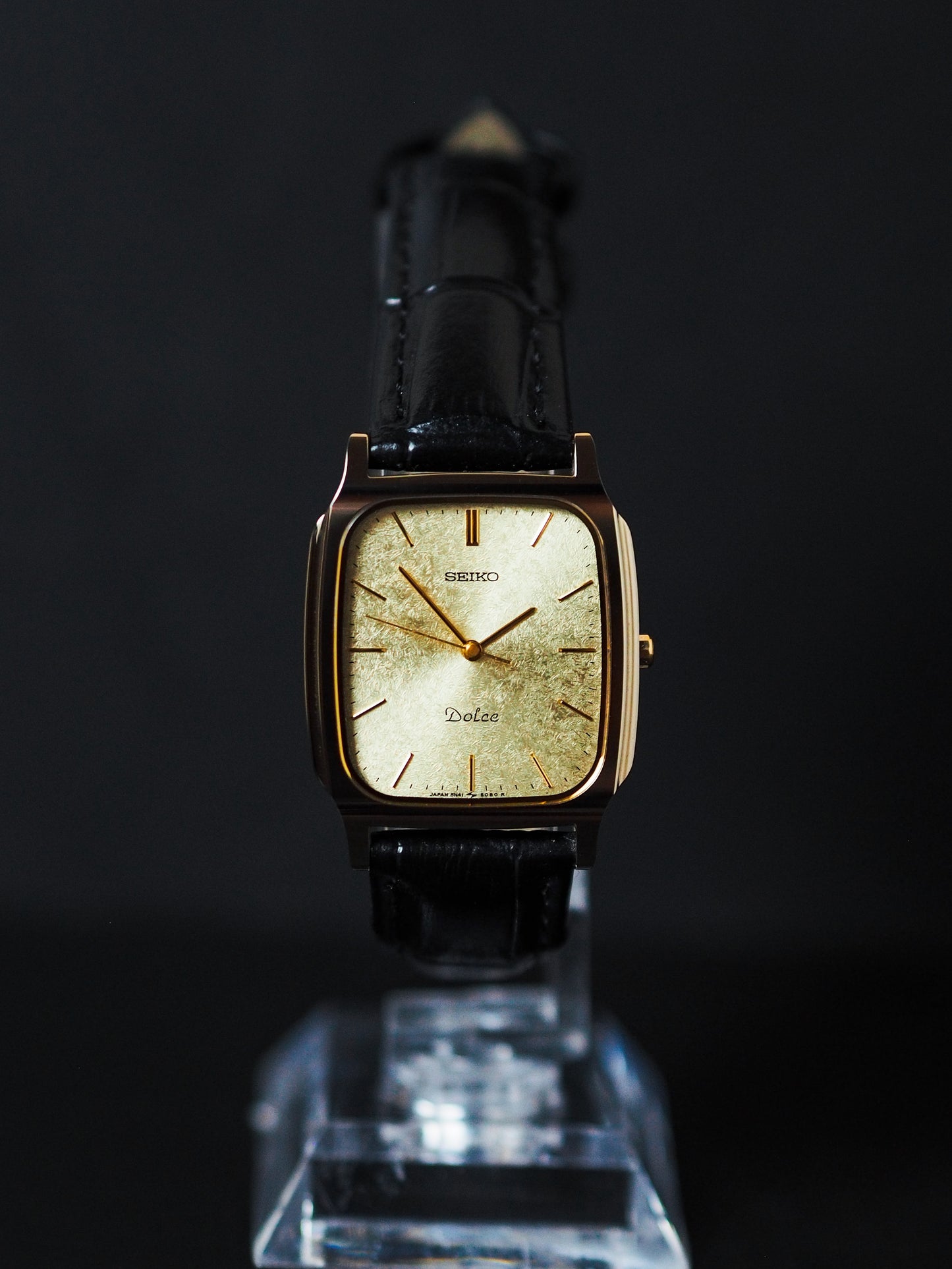 Seiko Dolce 8N41-5070 Tank Tungsten Carbide Gold Brushed Dial