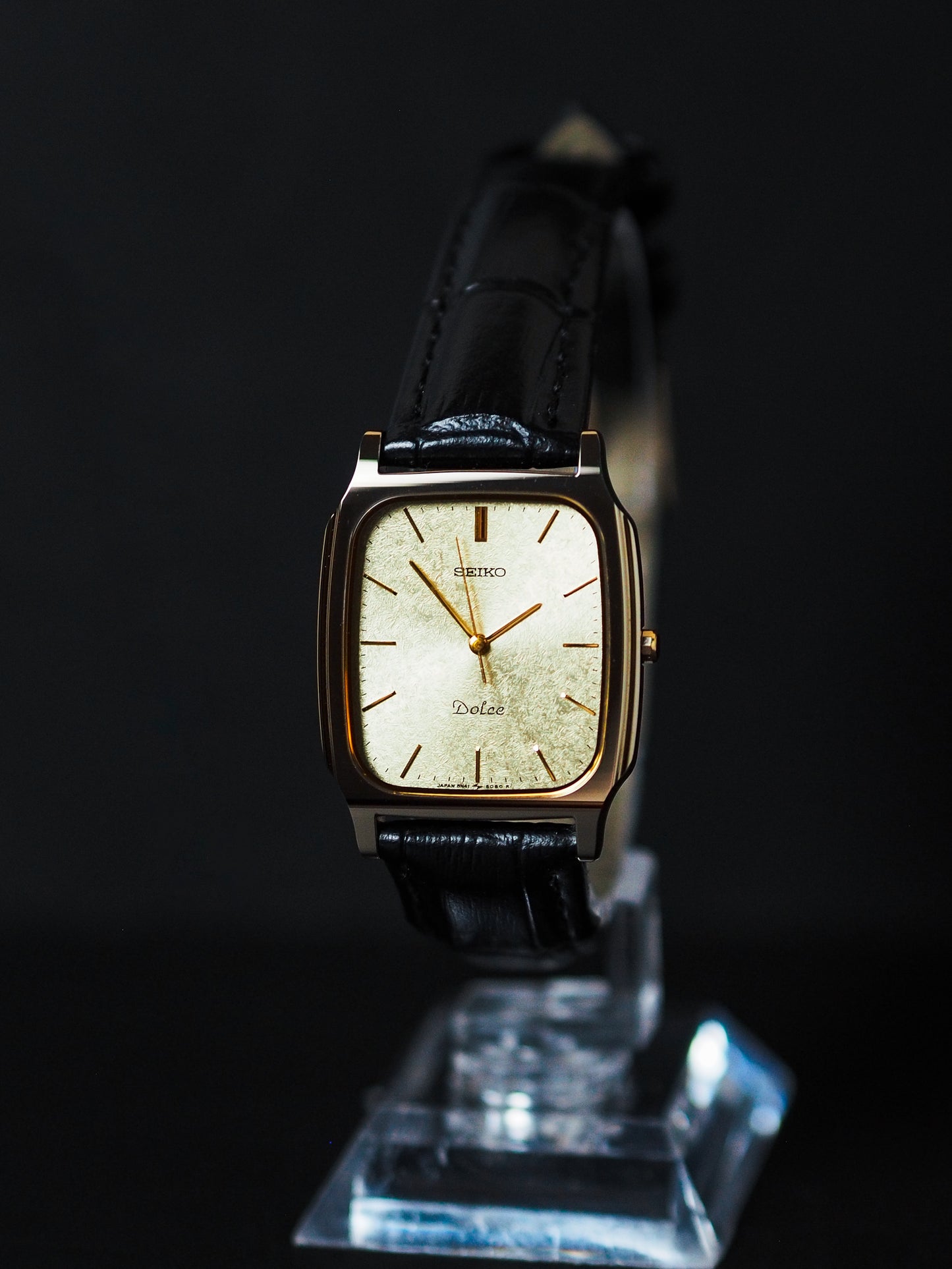 Seiko Dolce 8N41-5070 Tank Tungsten Carbide Gold Brushed Dial