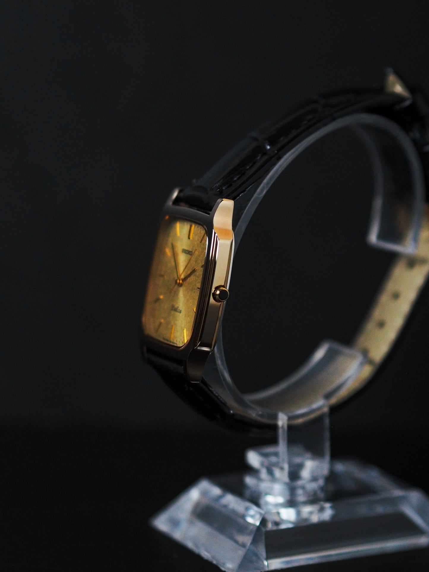 Seiko Dolce 8N41-5070 Tank Tungsten Carbide Gold Brushed Dial