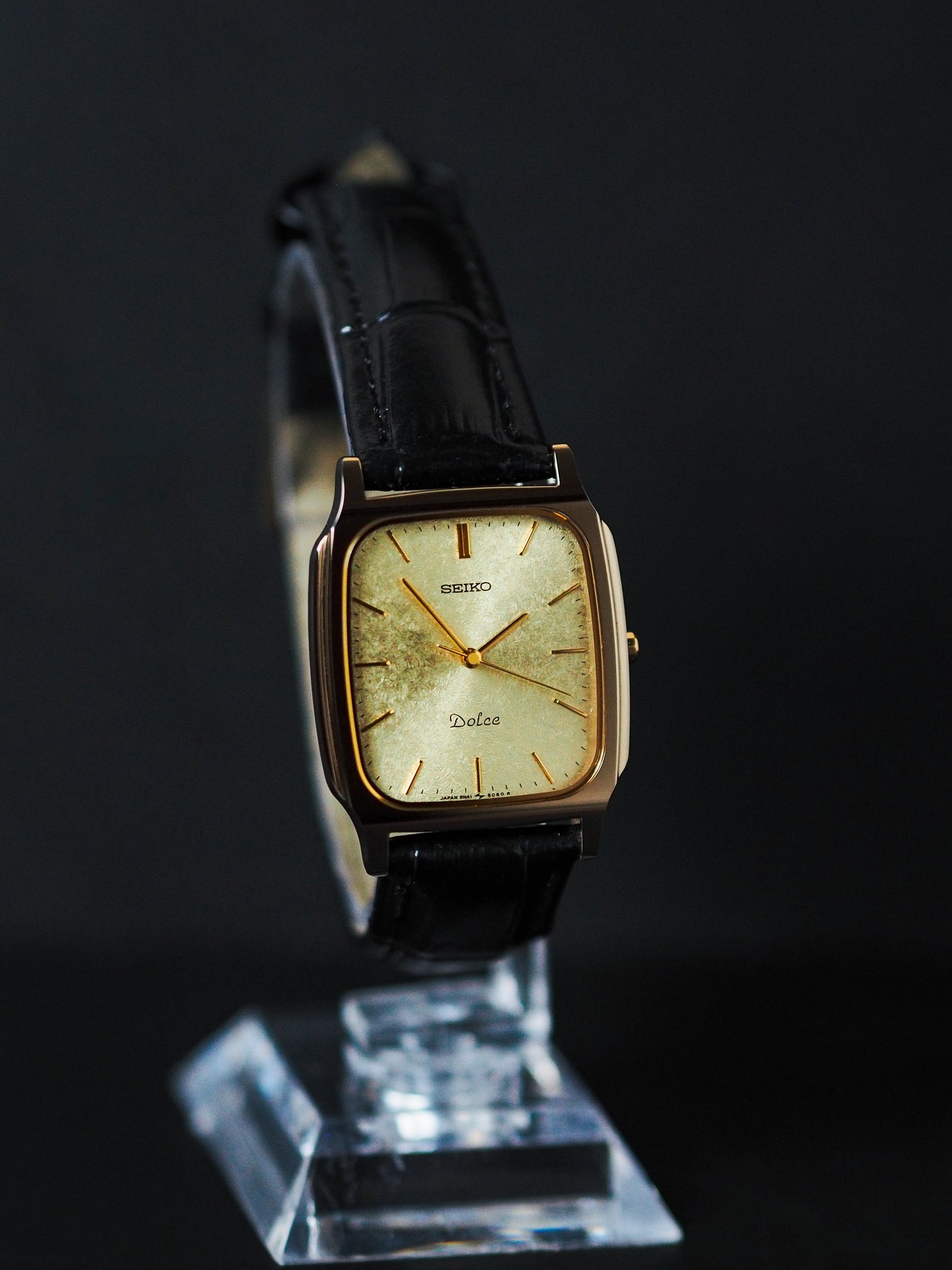 Seiko Dolce 8N41-5070 Tank Tungsten Carbide Gold Brushed Dial