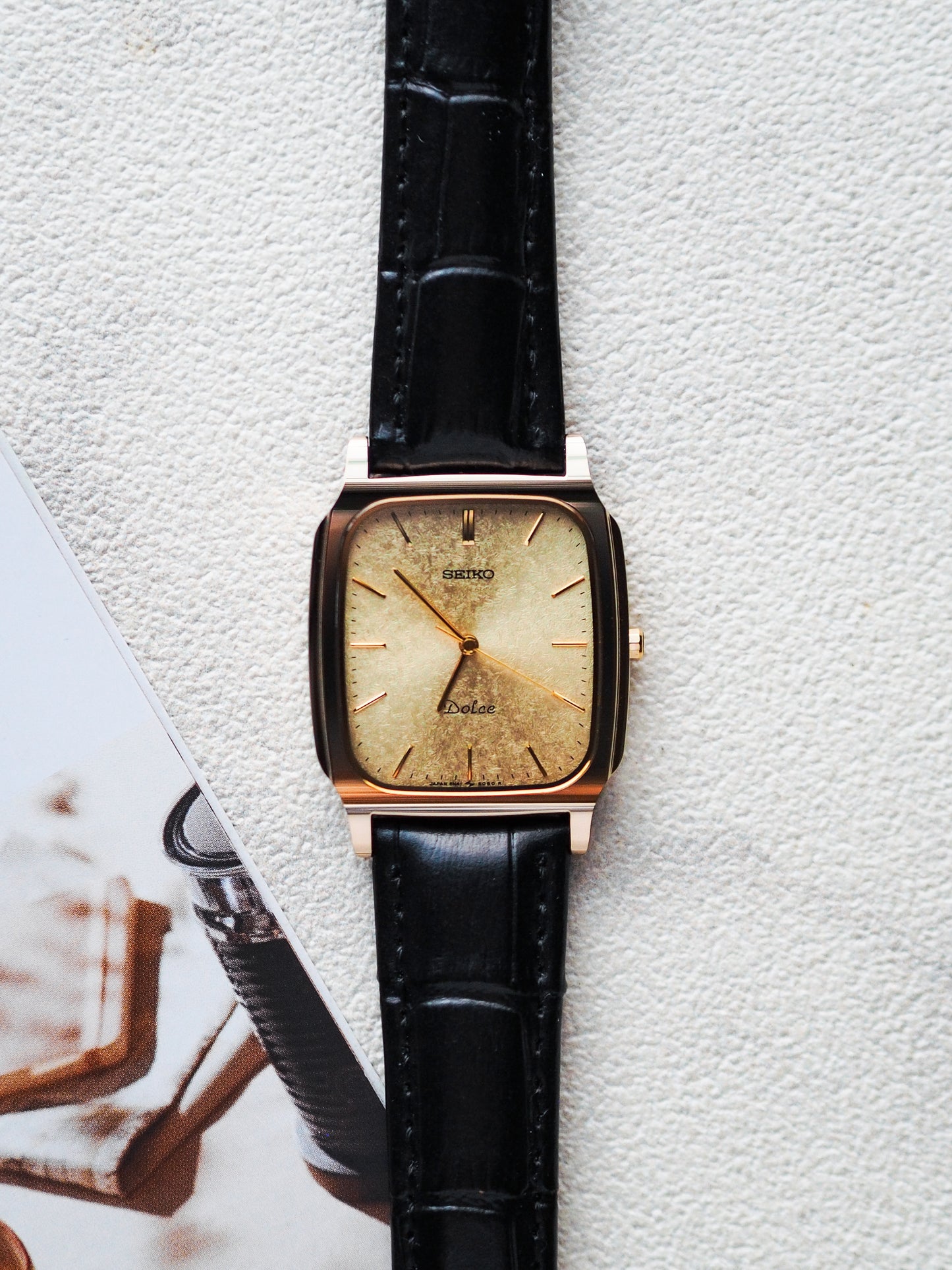 Seiko Dolce 8N41-5070 Tank Tungsten Carbide Gold Brushed Dial