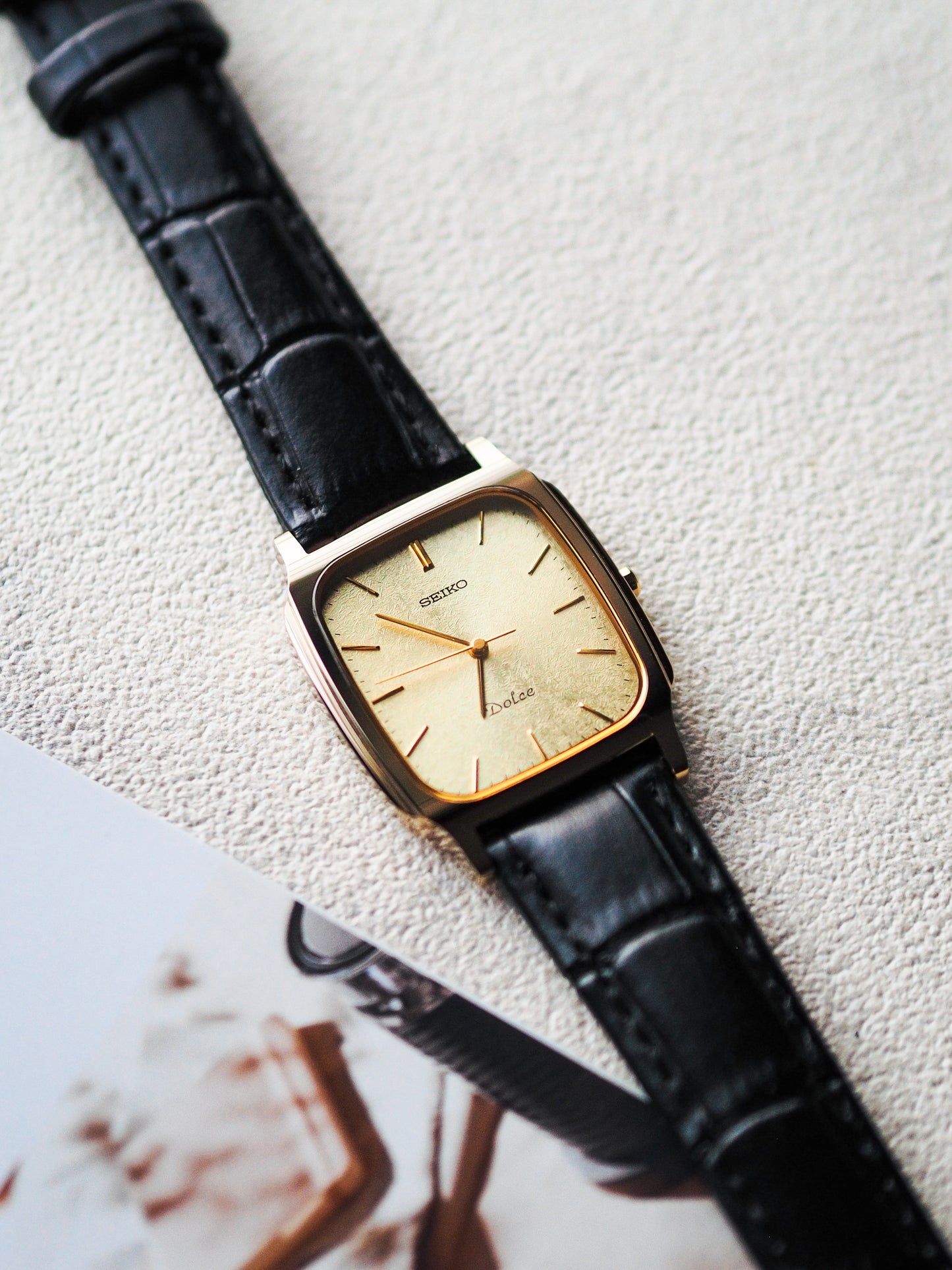 Seiko Dolce 8N41-5070 Tank Tungsten Carbide Gold Brushed Dial