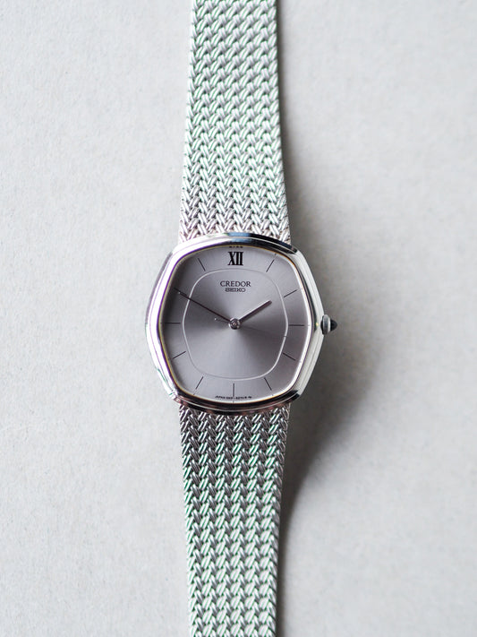 Credor Seiko 5931-5230 Hexagon Silver Sunburst Dial