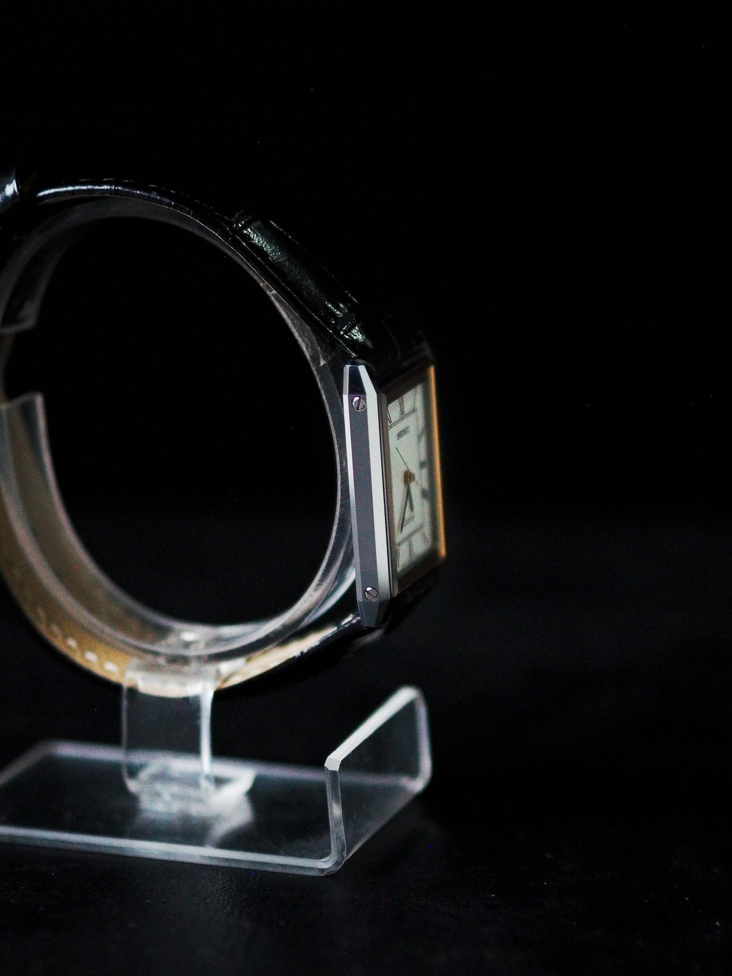 Seiko Dolce 7321-6170 Tank Tungsten Carbide Two Tone Case White Roman Dial