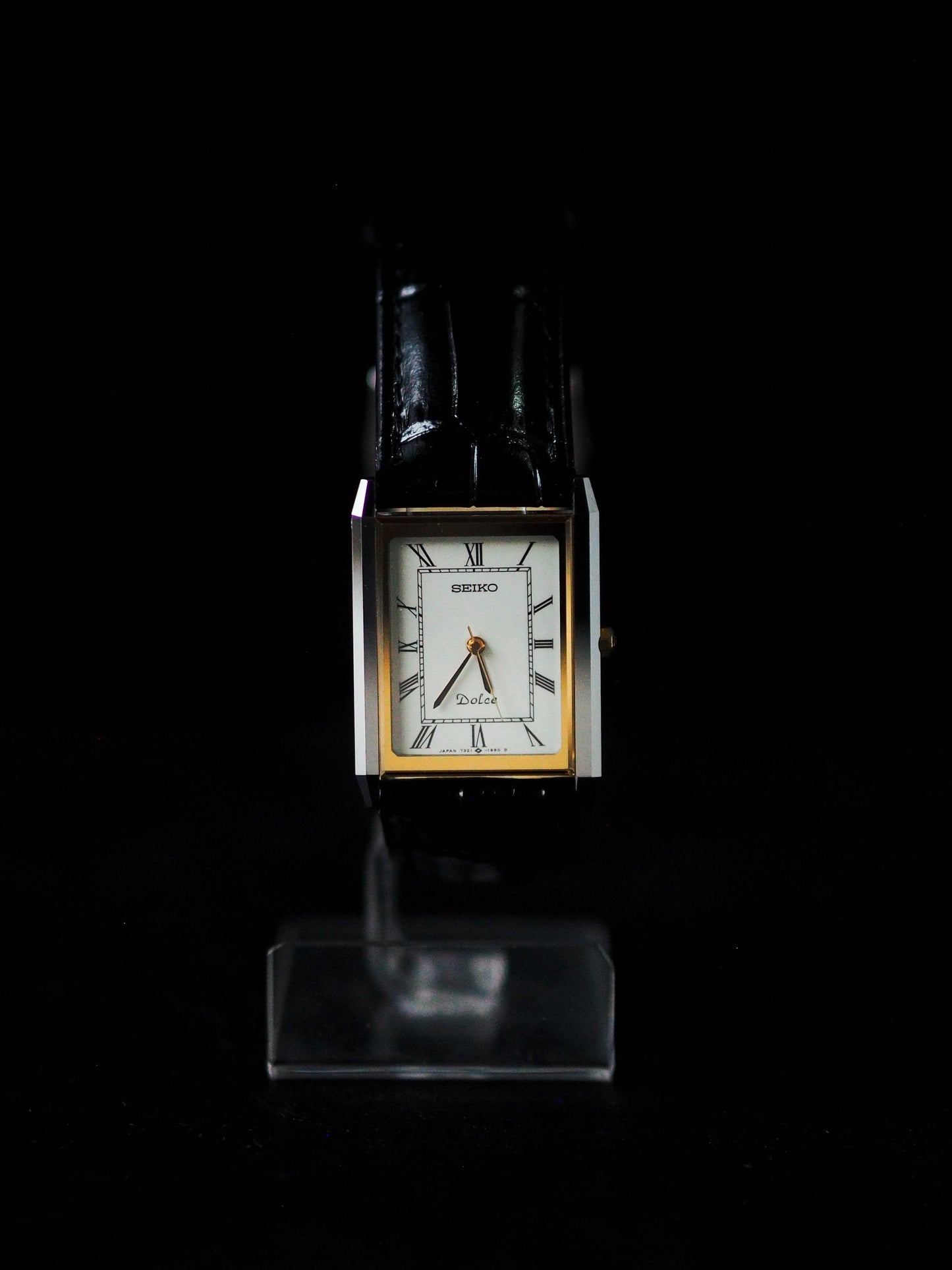 Seiko Dolce 7321-6170 Tank Tungsten Carbide Two Tone Case White Roman Dial