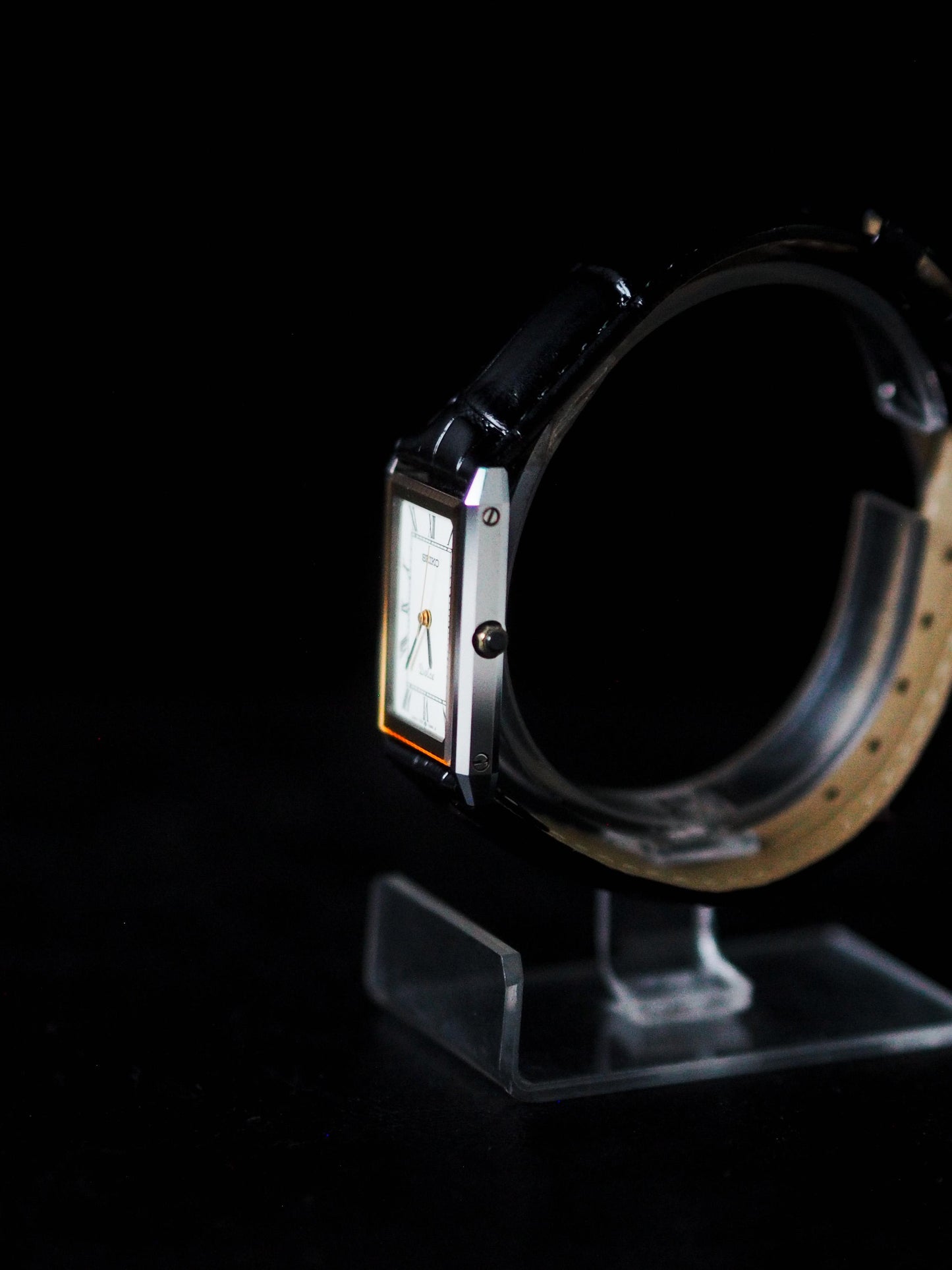 Seiko Dolce 7321-6170 Tank Tungsten Carbide Two Tone Case White Roman Dial