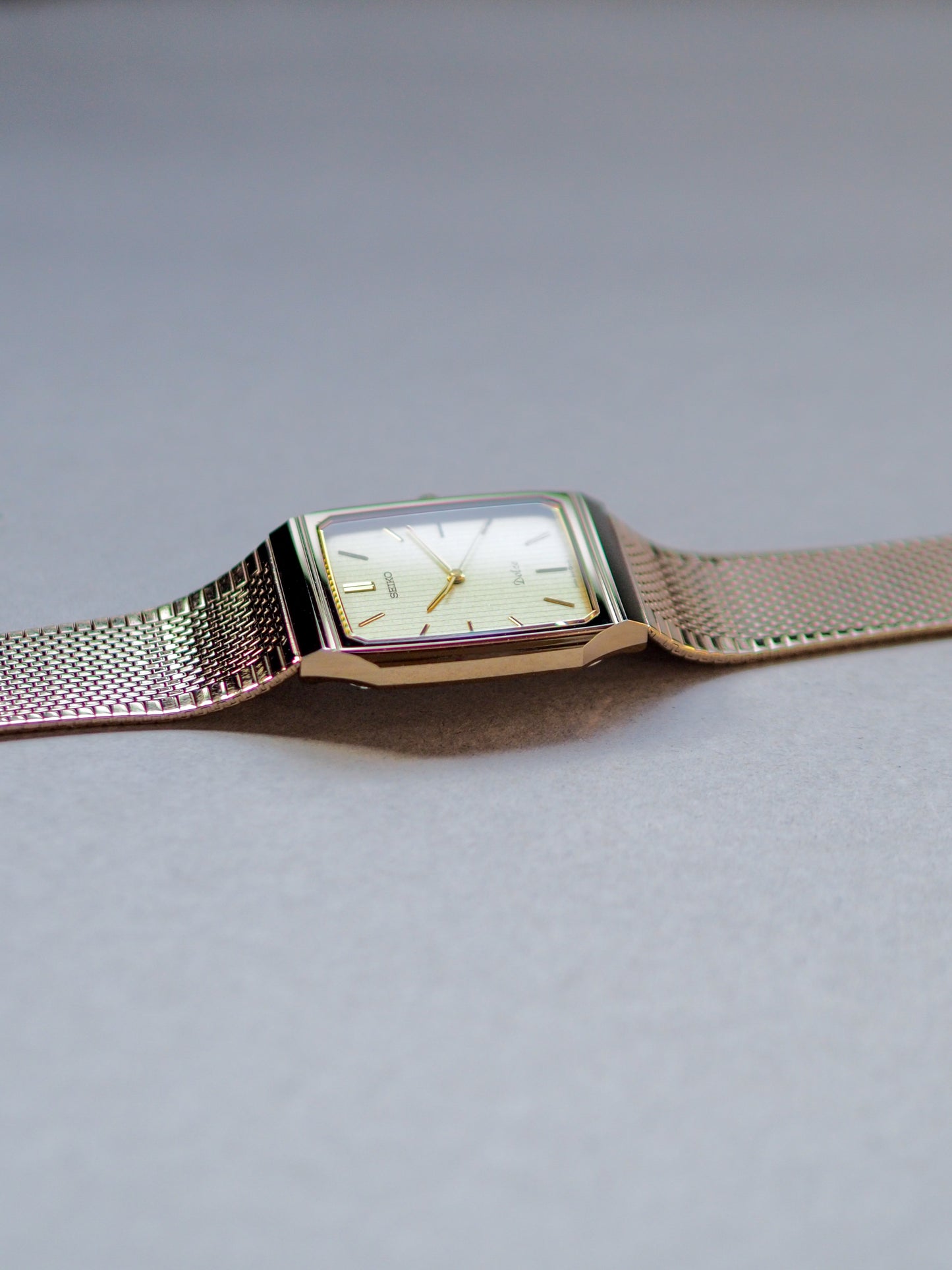 Seiko Dolce 9531-5160 Tank Tungsten Carbide Champagne Pinstripe Dial