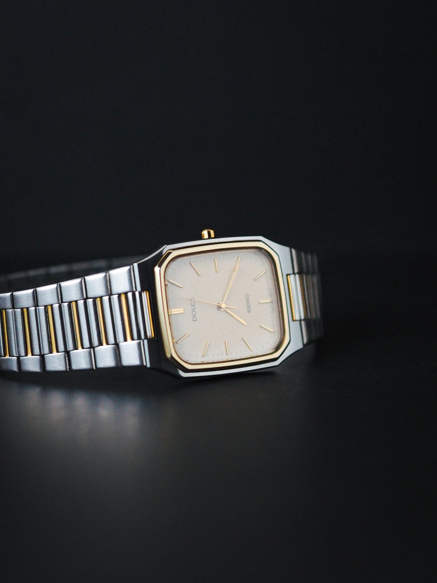 Seiko Dolce 8N41-5140 Tank Tungsten Carbide Creamy Sand Textured Dial