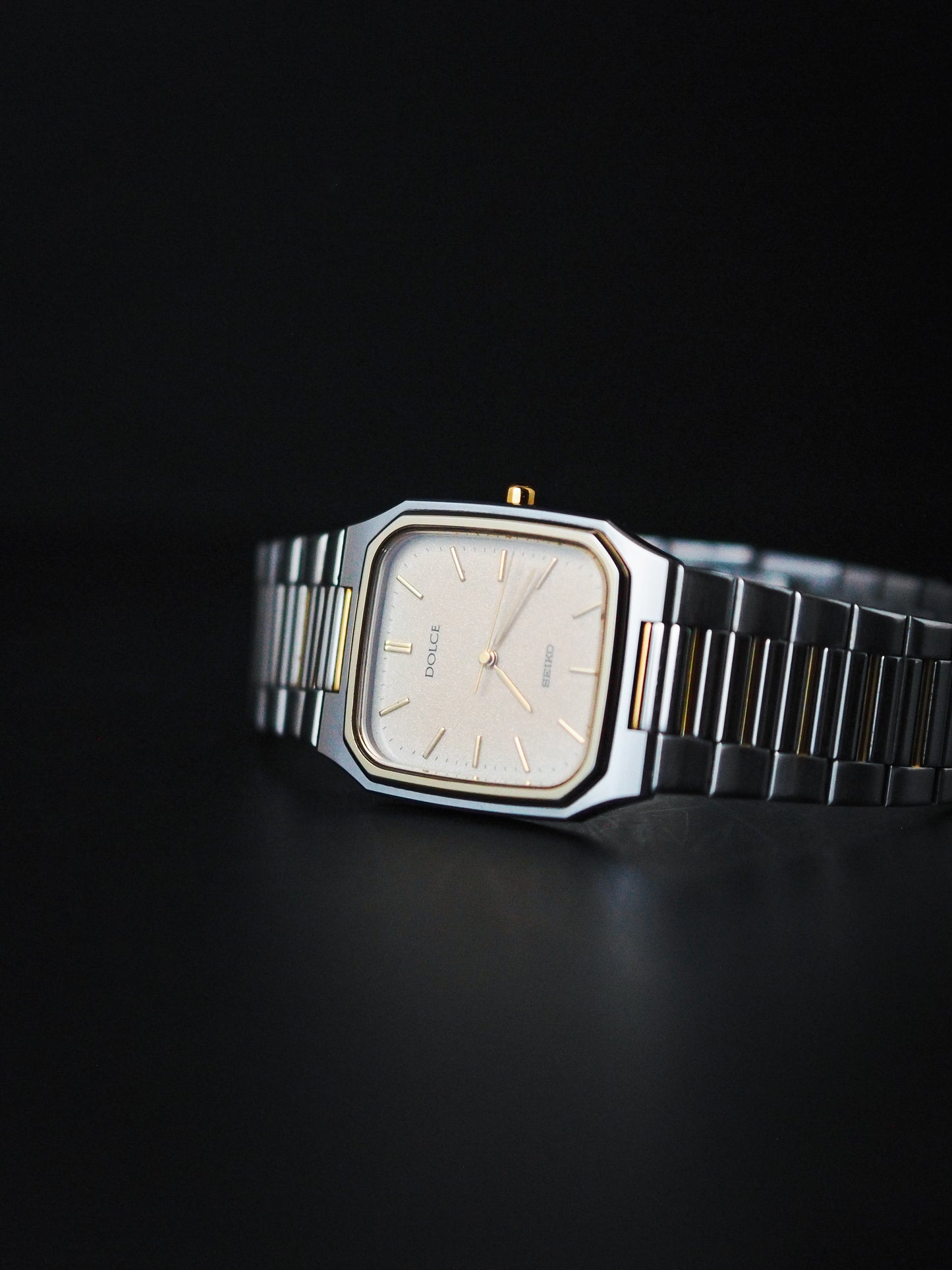 Seiko Dolce 8N41-5140 Tank Tungsten Carbide Creamy Sand Textured Dial