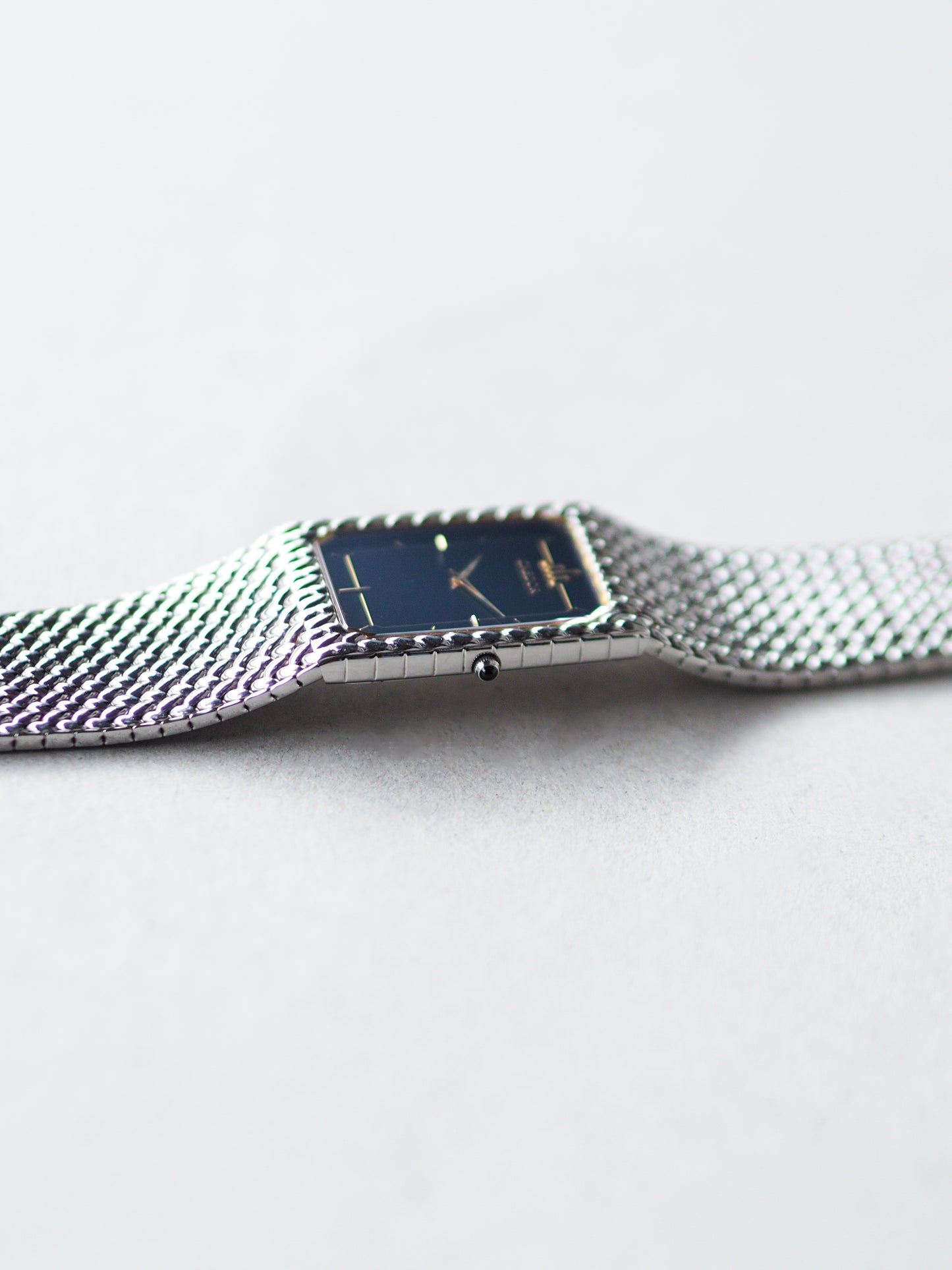 Credor 2F70-5330 Tank Stainless Steel Woven Bracelet Black Dial