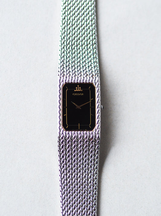 Credor 2F70-5330 Tank Stainless Steel Woven Bracelet Black Dial