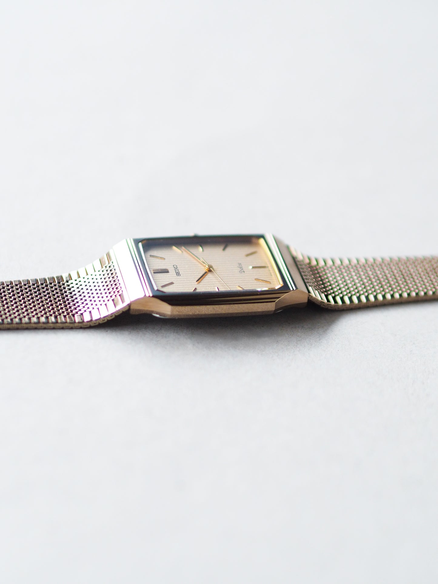 Seiko Dolce 9531-5160 Tank Tungsten Carbide Champagne Pinstripe Dial