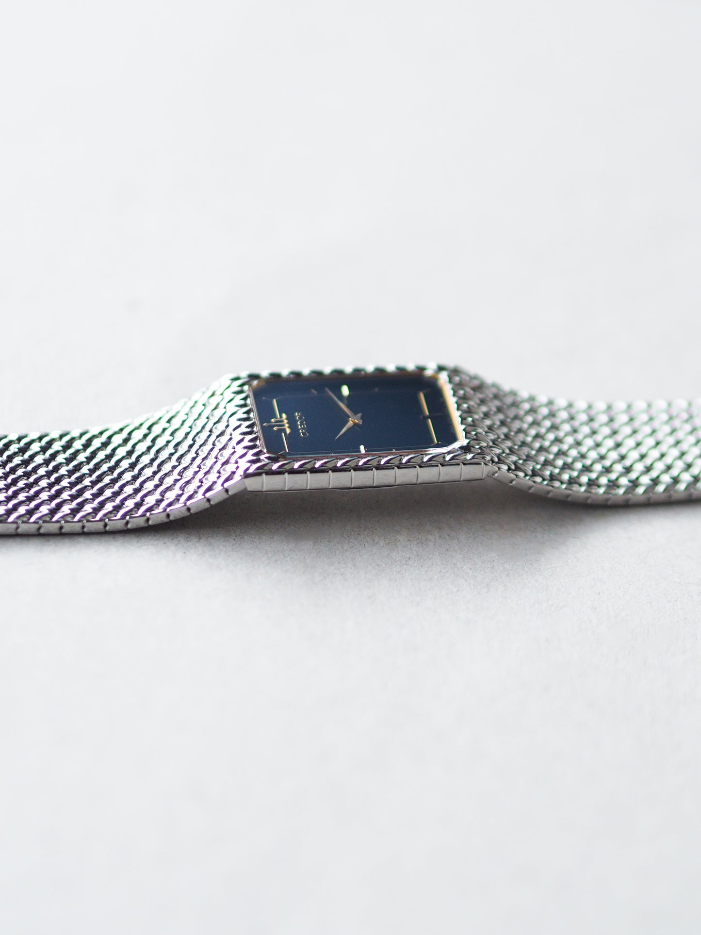 Credor 2F70-5330 Tank Stainless Steel Woven Bracelet Black Dial