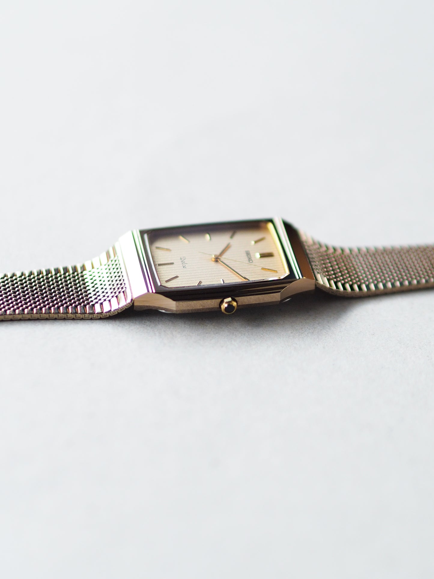 Seiko Dolce 9531-5160 Tank Tungsten Carbide Champagne Pinstripe Dial