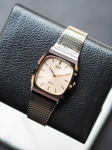 SEIKO DOLCE 7731-5091 純正メッシュブレス メンズ腕時計 Seiko Dolce 7731-5091 Tonneau Tungsten Carbide Beige Textured Dial