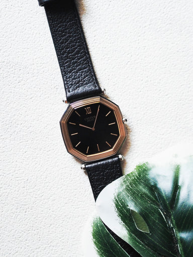 Credor Seiko 9300-5060 Octagon 14K Bezel Black Checkered Dial