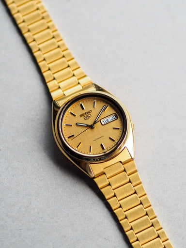 Seiko 5 SNXL72 7S26-0480 Automatic Gold Tone Gold Checkered Dial