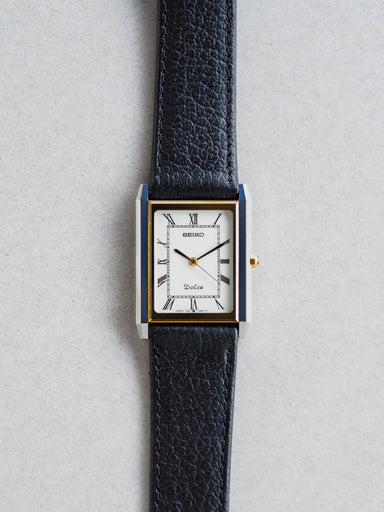 Seiko Dolce 7321-6170 Tank Tungsten Carbide Two Tone Case White Roman