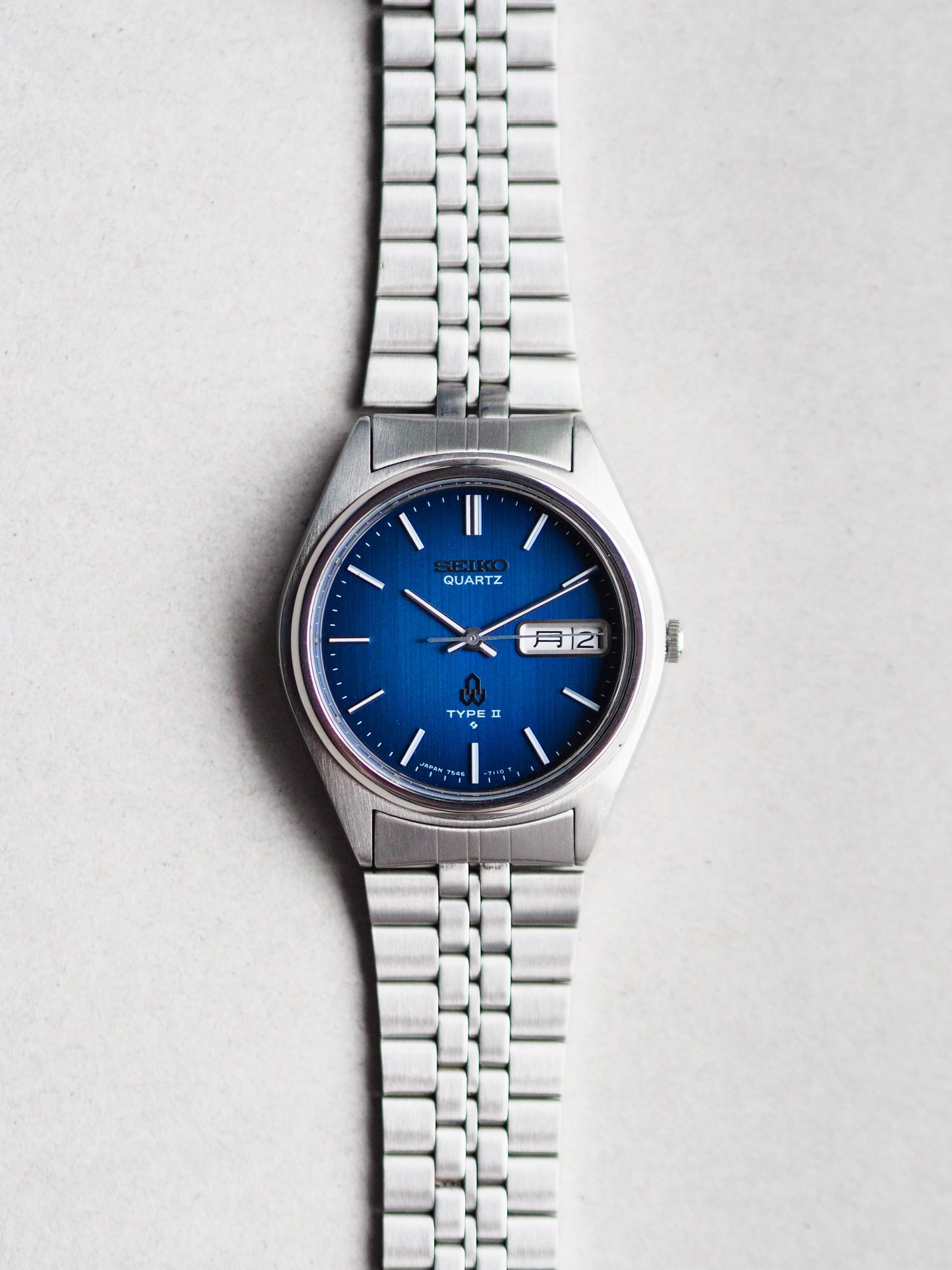 Seiko Type II 7546-7100 Metallic Blue Linen Textured Dial