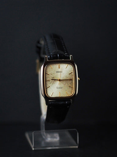 Seiko Dolce 8N41-5070 Tank Tungsten Carbide Gold Brushed Dial