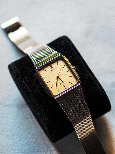 Seiko Dolce 9531-5160 Tank Tungsten Carbide Champagne Pinstripe Dial