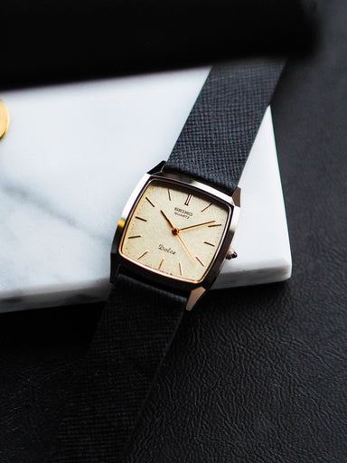 Seiko Dolce 7731-5160 Quartz Tank Tungsten Carbide Champagne Textured