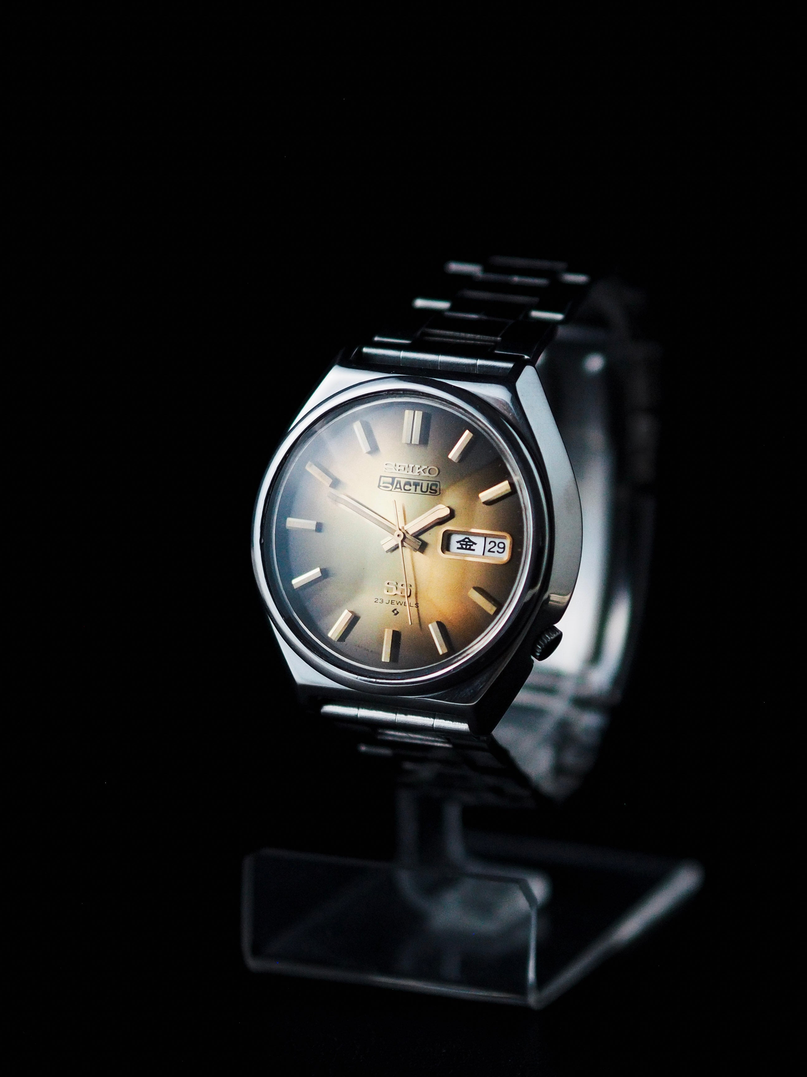 Seiko 5 Actus SS 6106-8690 JDM Faceted Crystal Golden Brown Sunburst D