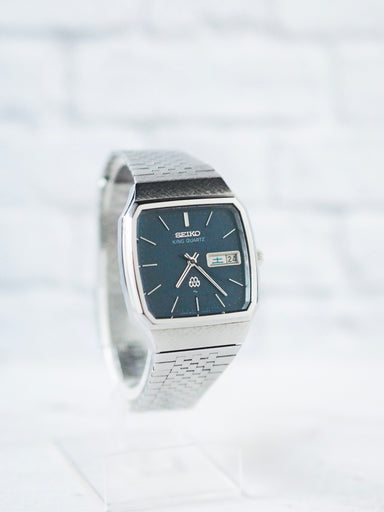 Seiko King Quartz Twin Quartz 9723-5010 Blue Snowflake Textured Dial