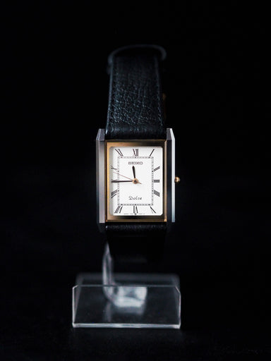 Seiko Dolce 7321-6170 Tank Tungsten Carbide Two Tone Case White Roman