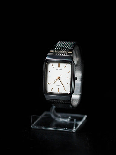 Seiko Dolce 5E61-5A00 Tank Tungsten Carbide White Pinstripe Dial