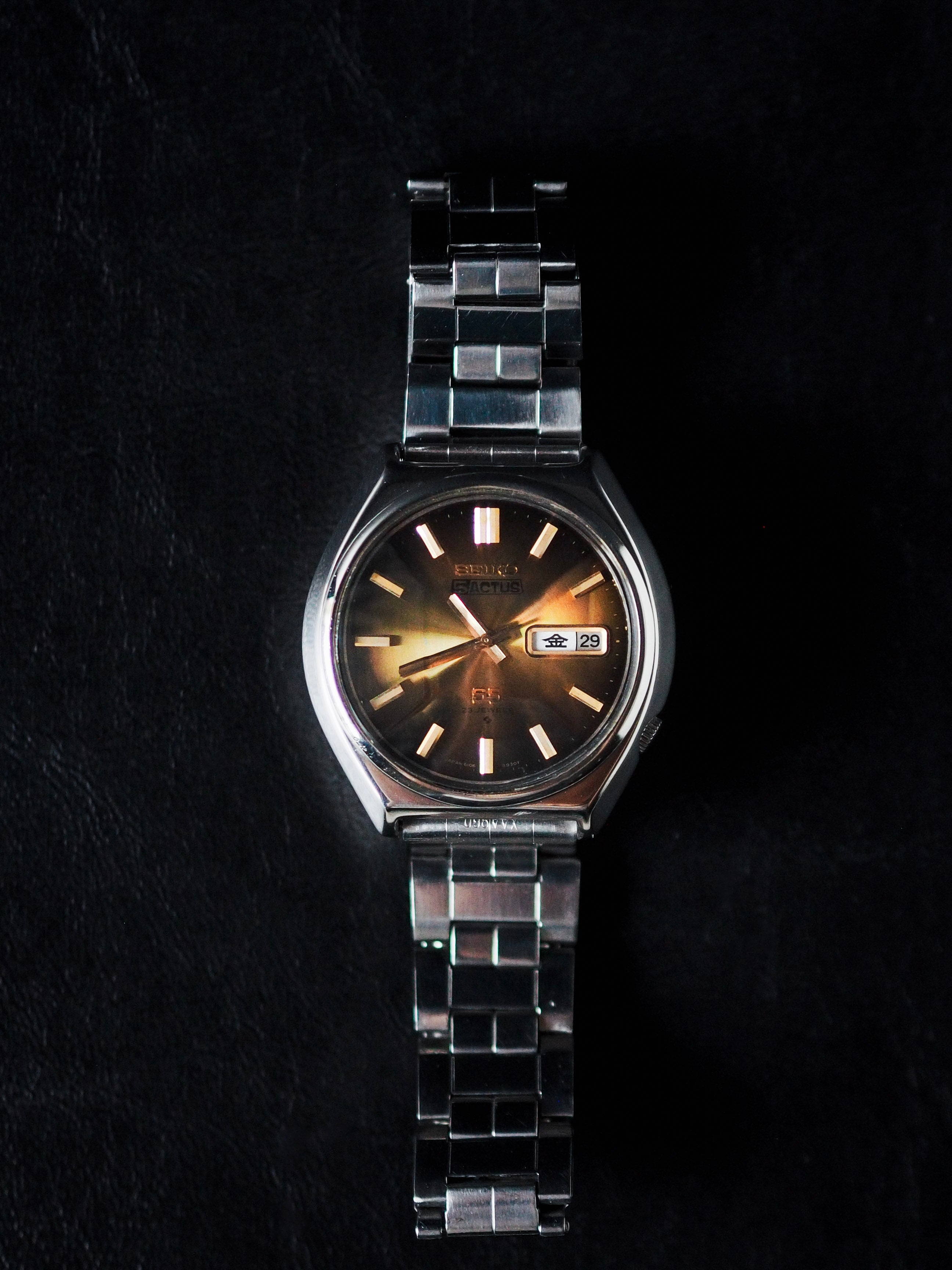 Seiko 5 Actus SS 6106-8690 JDM Rare Faceted Crystal Golden Brown Sunbu