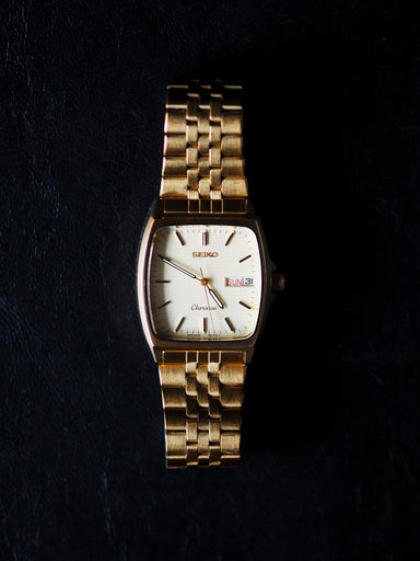Seiko Chronos Tank 5H23-5110 Gold Champagne Textured Dial