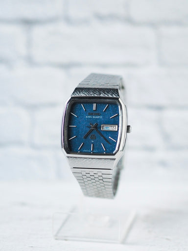 Seiko King Quartz Twin Quartz 9723-5010 Blue Snowflake Textured Dial