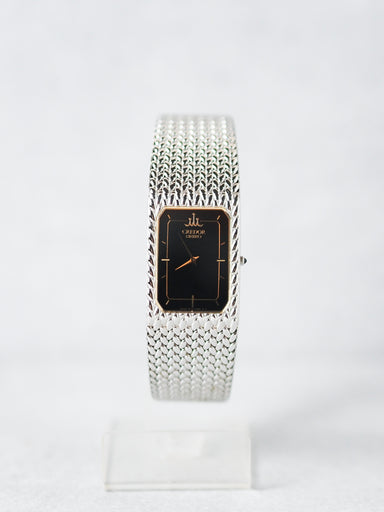 Credor Seiko 2F70-5331 Tank Stainless Steel Woven Bracelet Black Dial