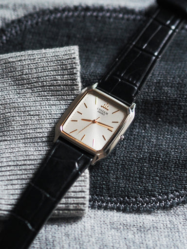 Credor Seiko Tank 8J81-5020 Silver Sunburst Pinstripe Pattern Dial