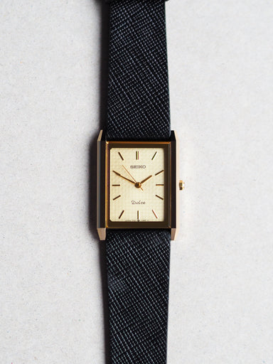 Seiko Dolce 7321-6170 Tank Tungsten Carbide Two Tone Champagne Texture