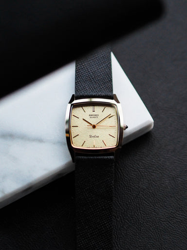Seiko Dolce 7731-5160 Quartz Tank Tungsten Carbide Champagne Textured