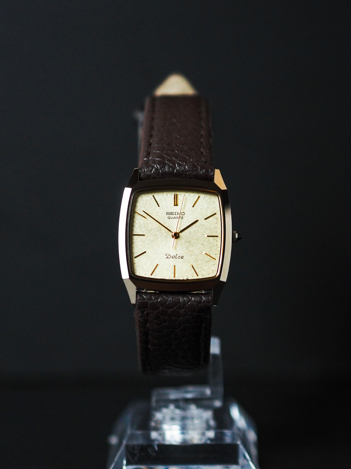 Seiko Dolce 7731-5160 Quartz Tank Tungsten Carbide Champagne Textured