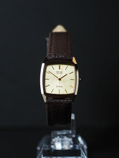 Seiko Dolce 7731-5160 Quartz Tank Tungsten Carbide Champagne Textured